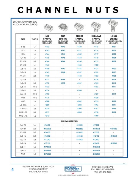 STRUT NUTS - LONG SPRING - 1/4